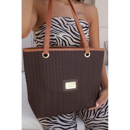 Bolsa de ombro grande feminina transversal lateral personalizada e relevo - Marrom